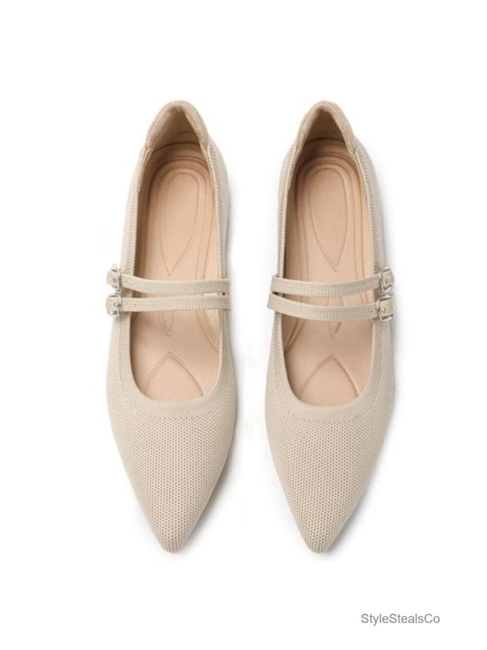 Women's Pointed Toe Knit Mary Jane Flats Memory Foam Foldable